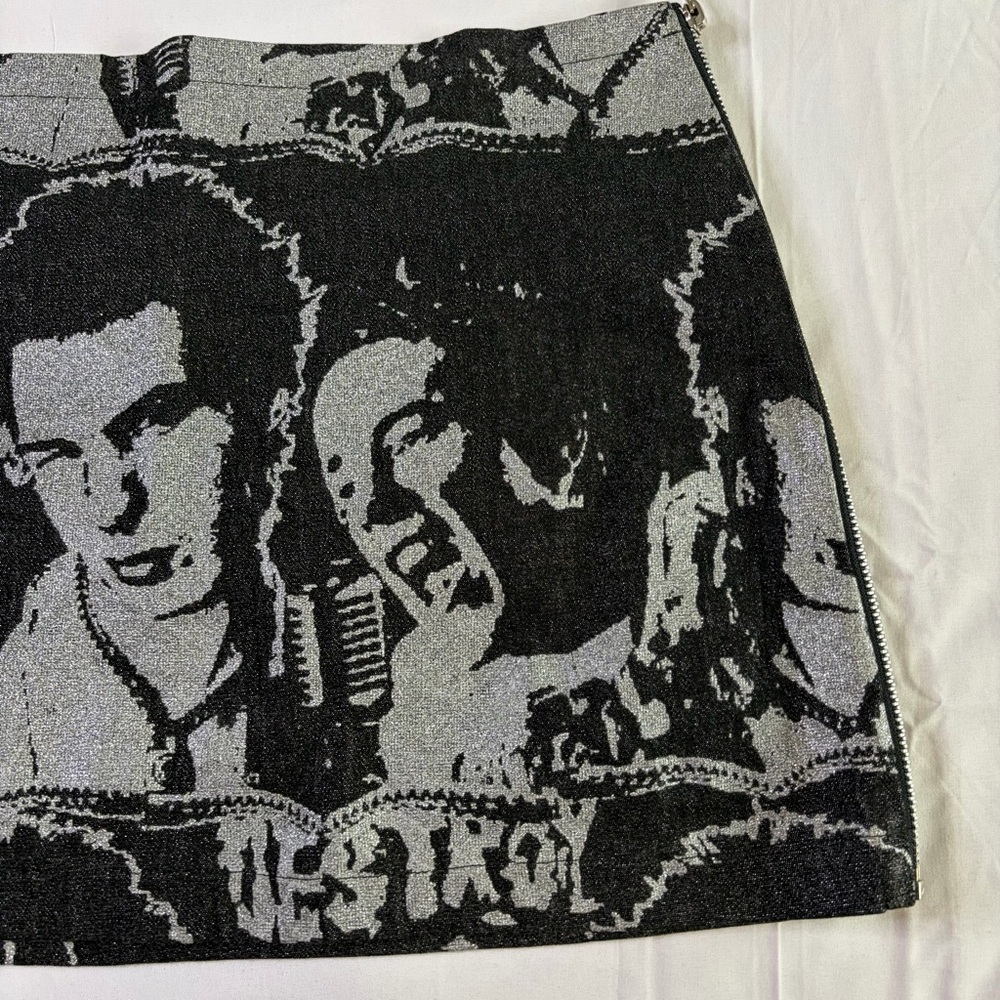 Mosquitohead vintage 90s Y2K mini glitter skirt made in USA graphic sz L black - Picture 7 of 14